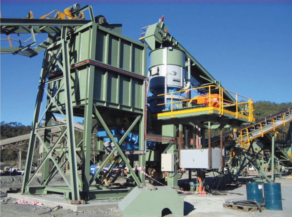 A large cement plant with a belt conveyor.